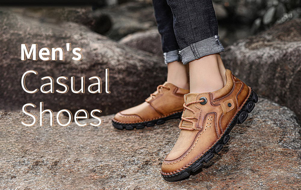 Men's Casual Shoes Summer Outdoor Shoes Tooling Shoes Handmade Leather Stitching Men's Large Size - Golden 40 Men's Casual Shoes Summer Outdoor Shoes Tooling Shoes Handmade Leather Stitching Men's Large Size - Golden 40