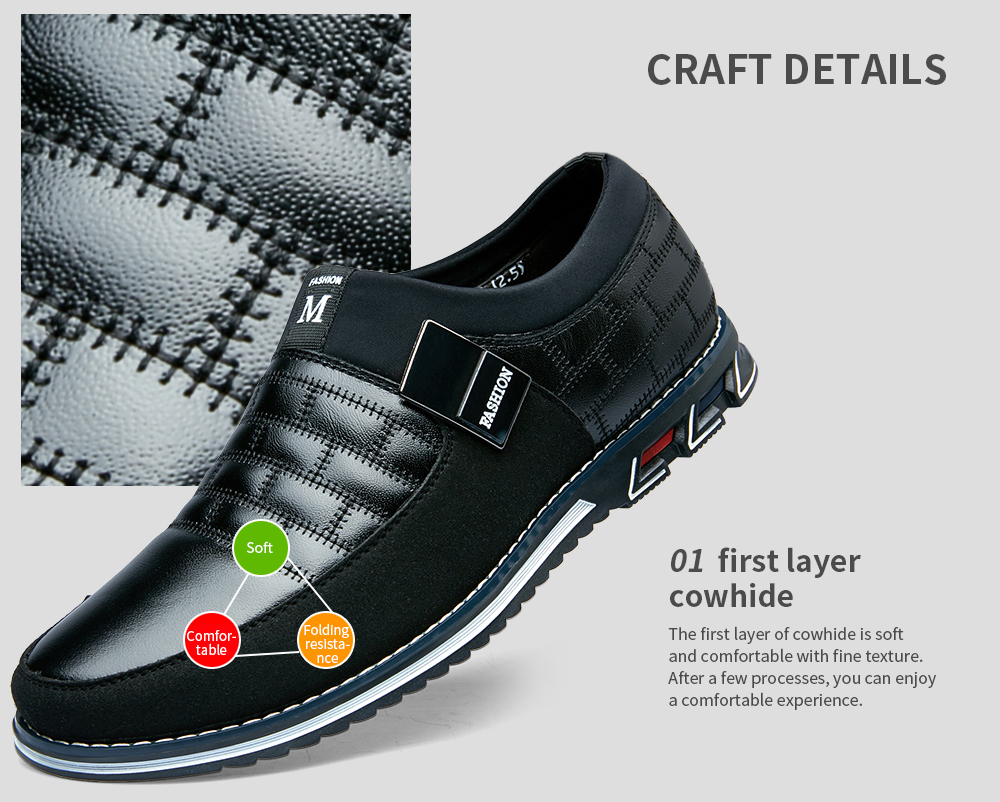 Men Casual Shoes First Layer Cowhide Leather Large Size Breathable- Black EU 45 Men Casual Shoes First Layer Cowhide Leather Large Size Breathable- Black EU 45