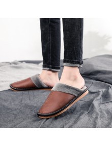 Ms. Male Leather Slippers Home Flooring Slippers Home Slippers Solid Color Lint