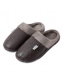 Winter Couple Home Cotton Slippers Female Heavy-bottomed Non-slip Shoes PU Leather Home Warm Winter Male Cotton-padded Shoes Month