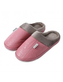 Winter Couple Home Cotton Slippers Female Heavy-bottomed Non-slip Shoes PU Leather Home Warm Winter Male Cotton-padded Shoes Month