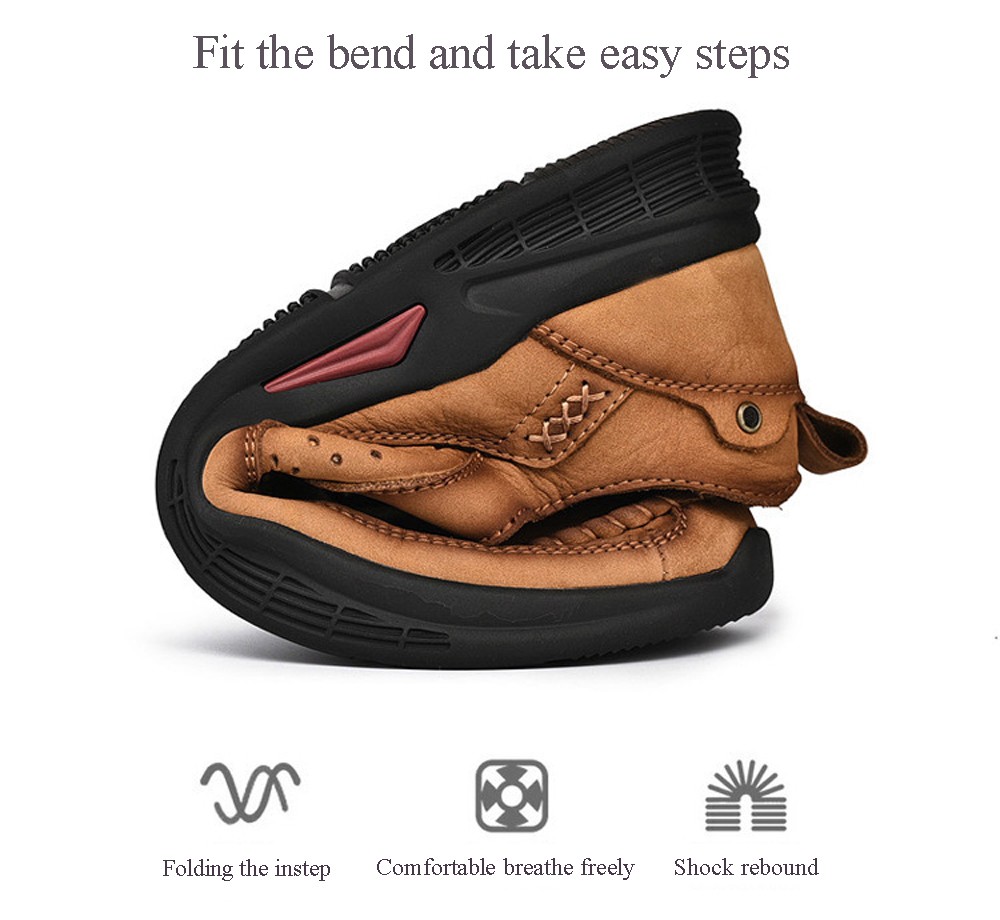 Men Leather Comfy Casual Shoes Round Toe Solid Pattern - Deep Coffee EU 39