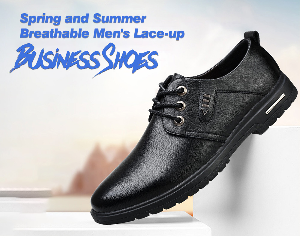 Spring and Summer Breathable Men's Lace-up Business Shoes - Black 39 Spring and Summer Breathable Men's Lace-up Business Shoes